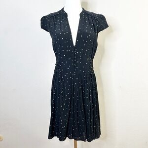 FiveSeventyFive Mini Dress Black Gold Star Print Cap Sleeve V-Neck Medium